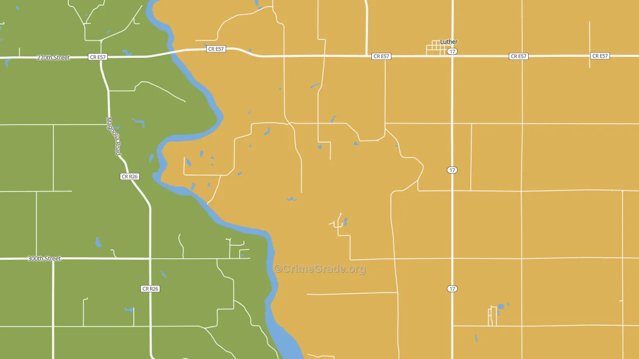 Luther, IA Map of Robbery Rates