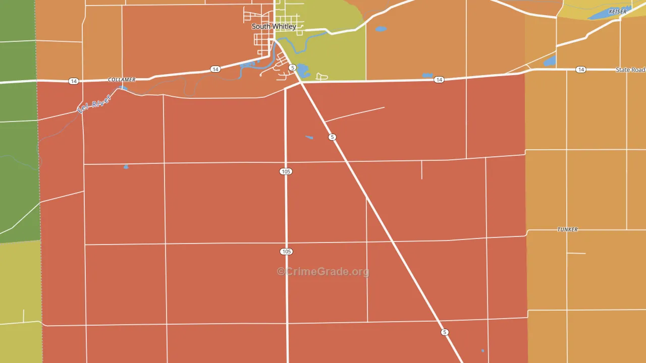 Luther, IN Map of Robbery Rates