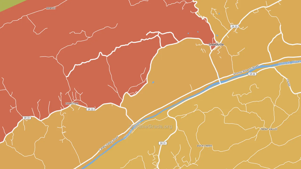 Luther, TN Map of Robbery Rates