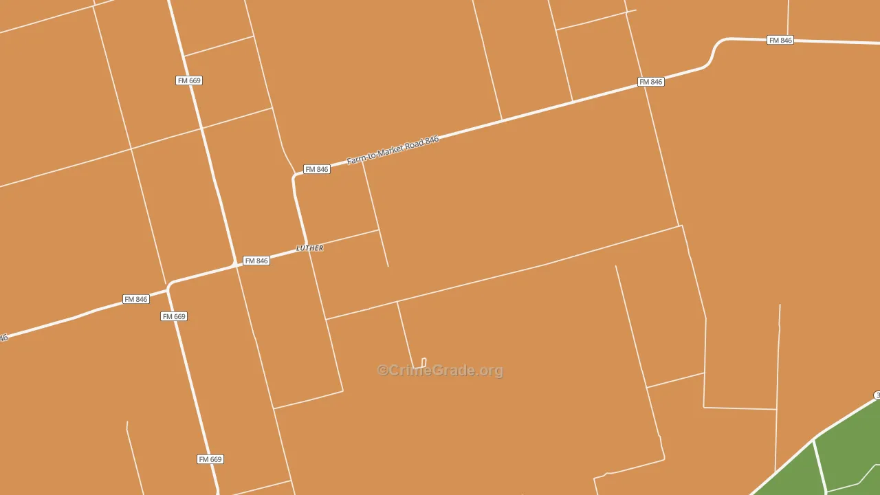 Luther, TX Map of Robbery Rates