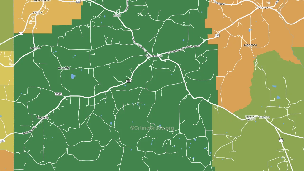 Luthersburg, PA Map of Robbery Rates