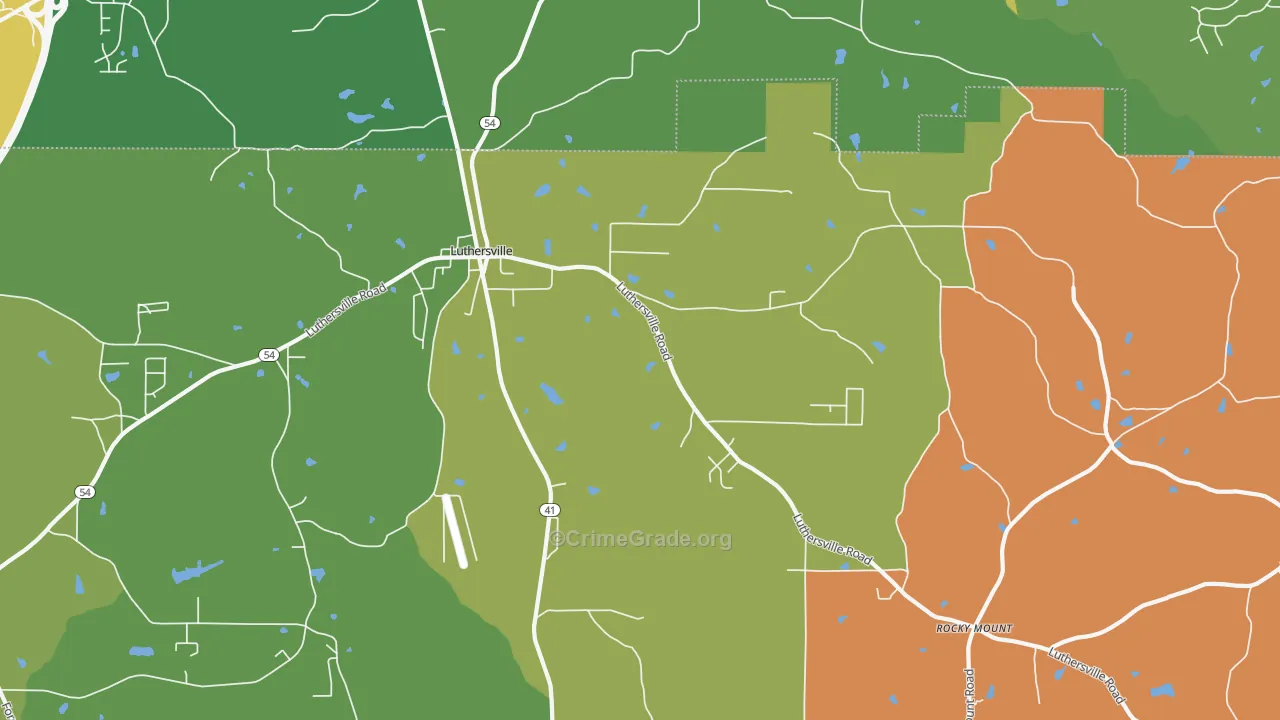 Luthersville, GA Map of Robbery Rates