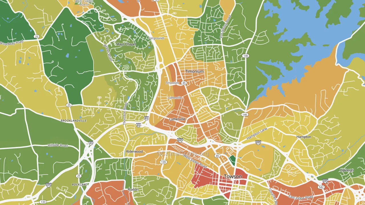 Lutherville, MD Map of Robbery Rates