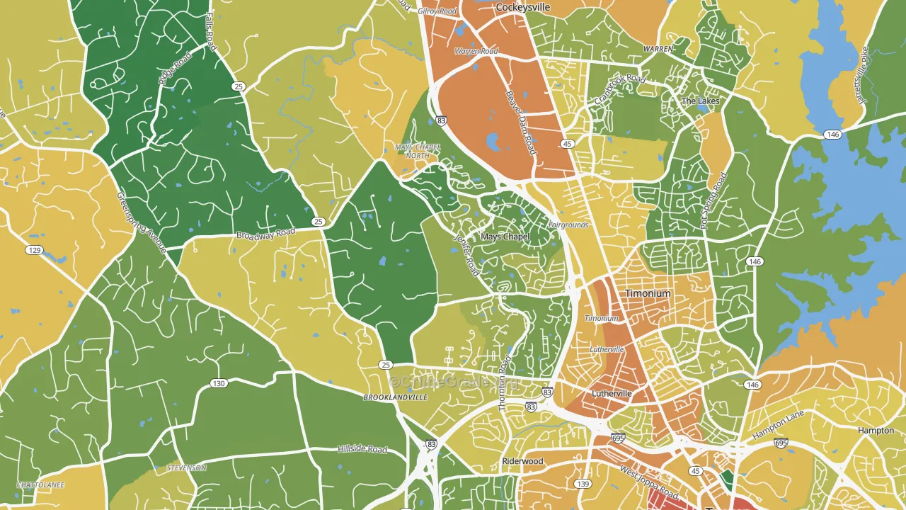 Lutherville-Timonium, MD Map of Robbery Rates