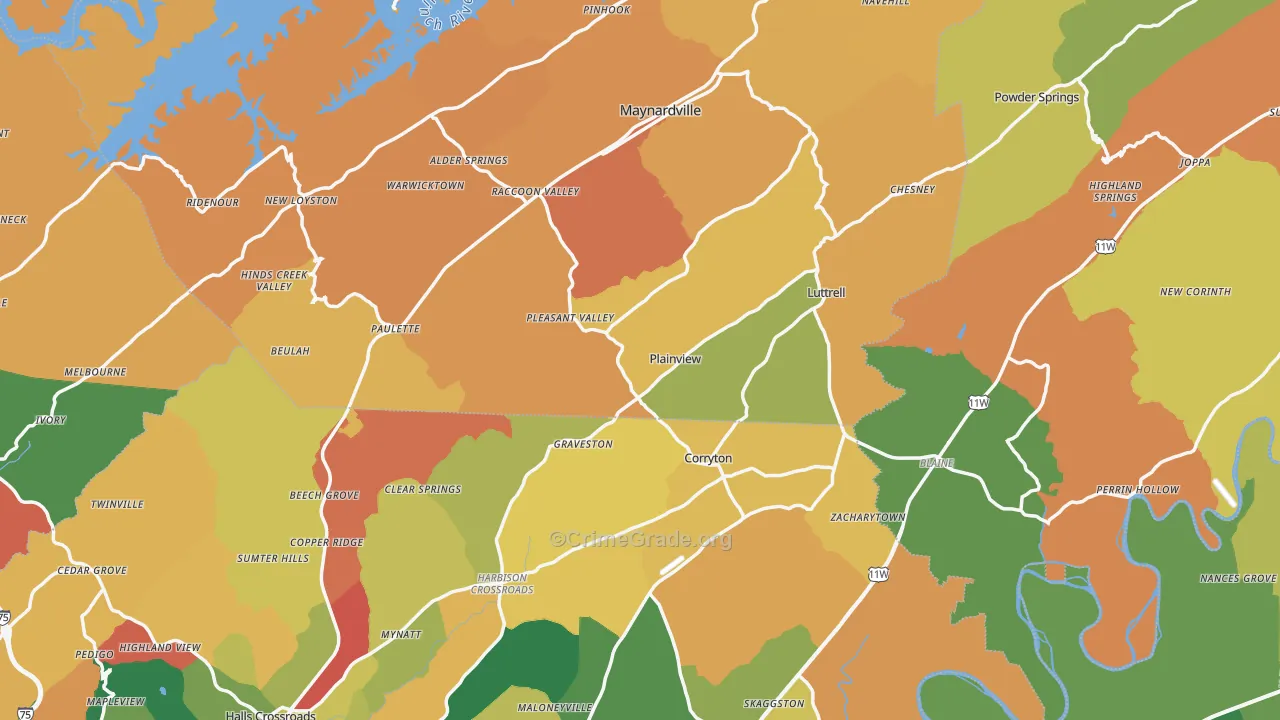 Luttrell, TN Map of Robbery Rates