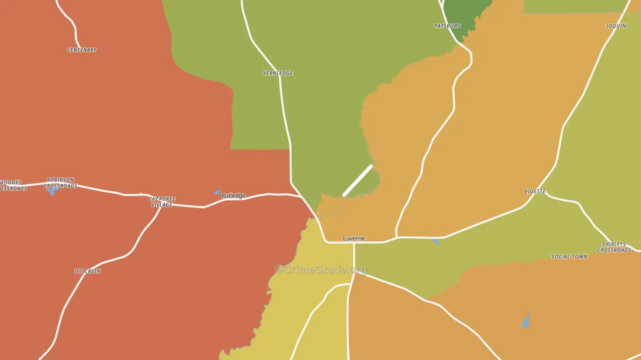 Luverne, AL Map of Robbery Rates