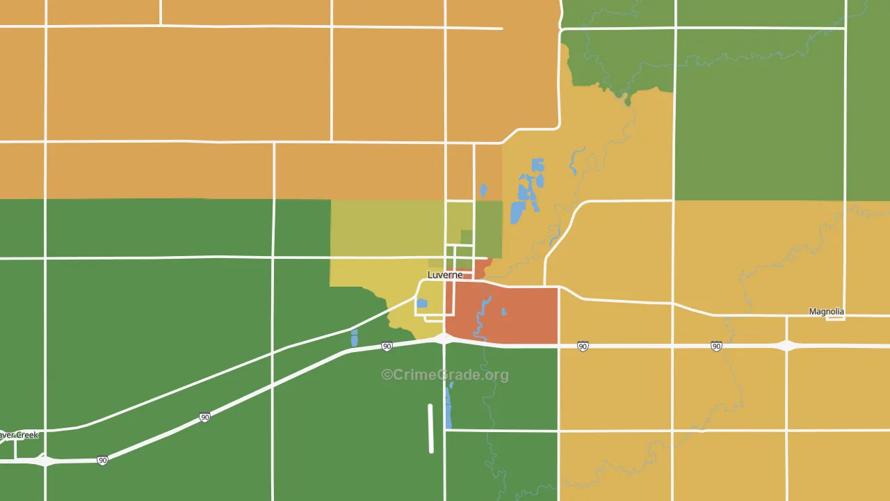 Luverne, MN Map of Robbery Rates