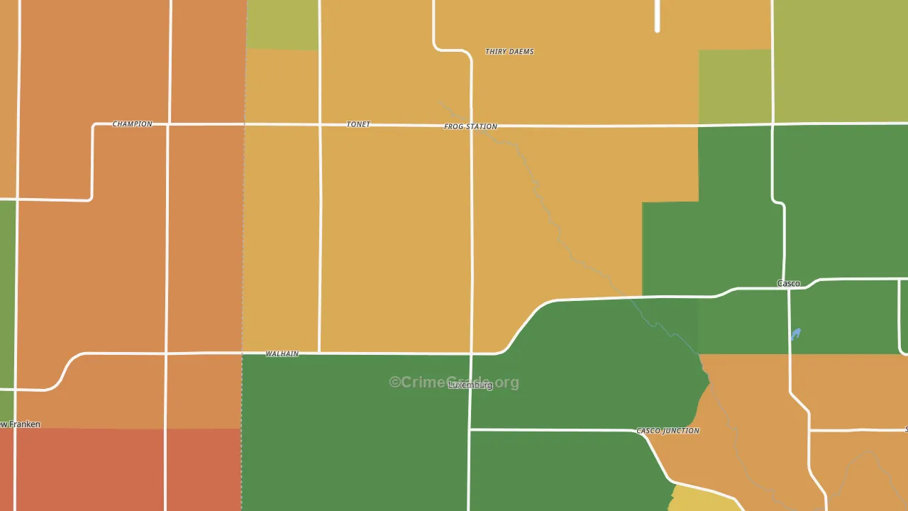 Luxemburg, WI Map of Robbery Rates