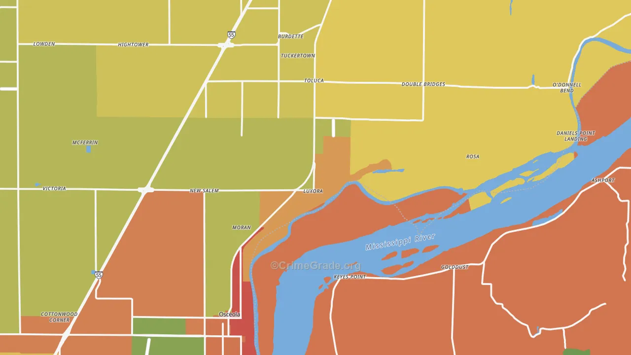 Luxora, AR Map of Robbery Rates