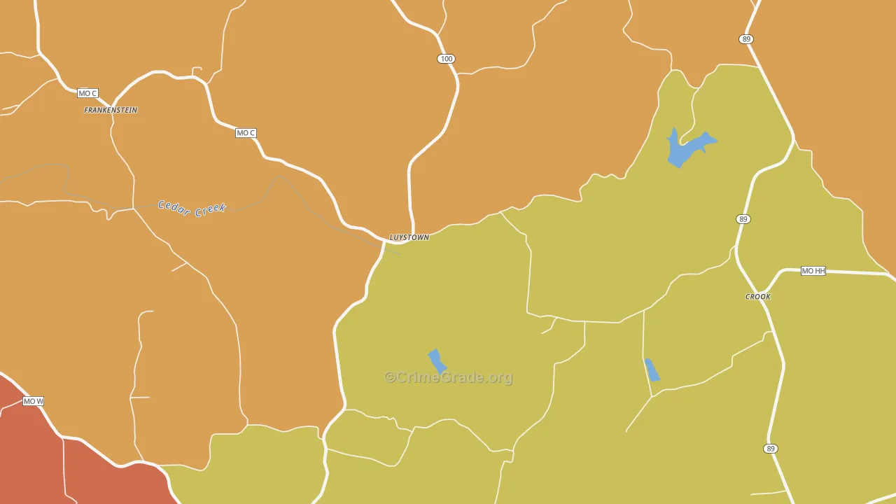 Luystown, MO Map of Robbery Rates