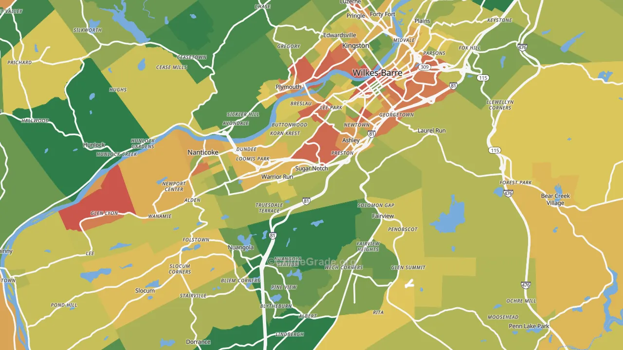 Luzerne County, PA Map of Robbery Rates