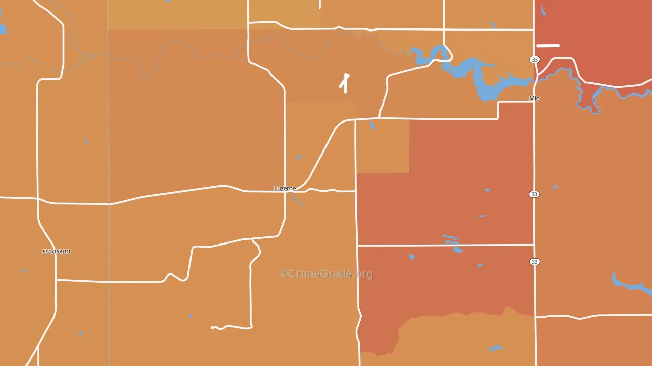 Luzerne, MI Map of Robbery Rates