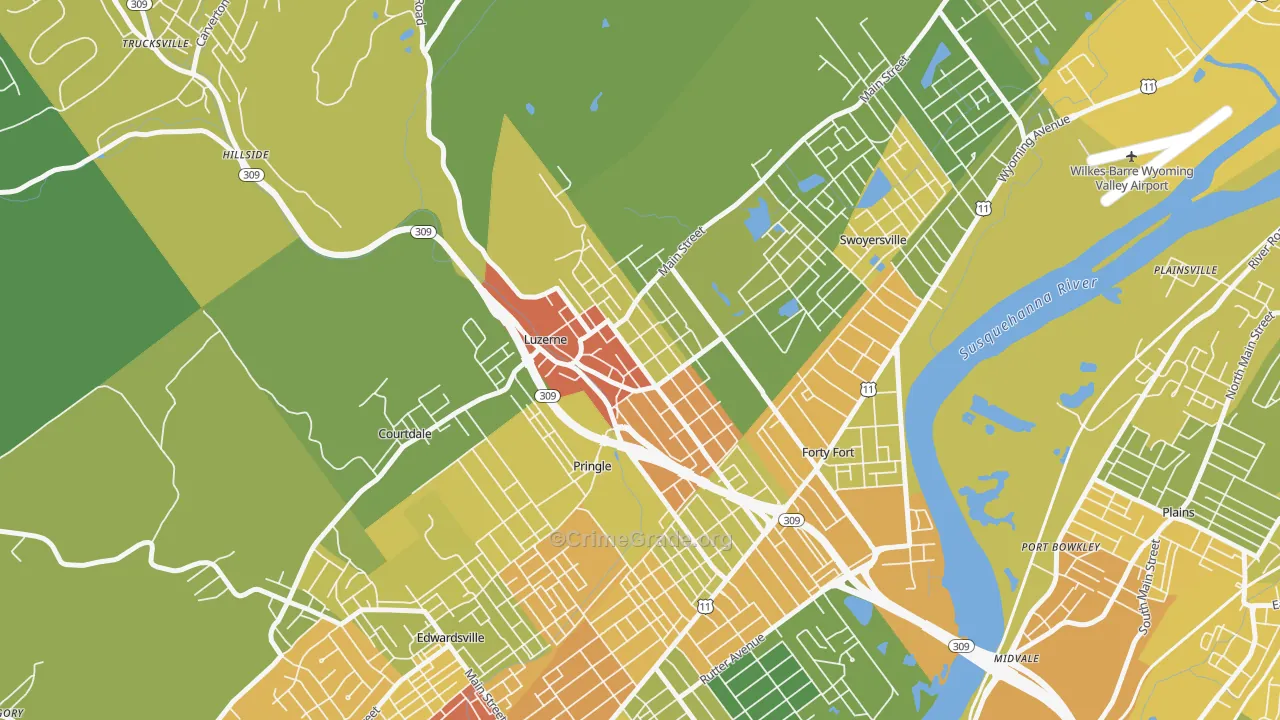 Luzerne, PA Map of Robbery Rates
