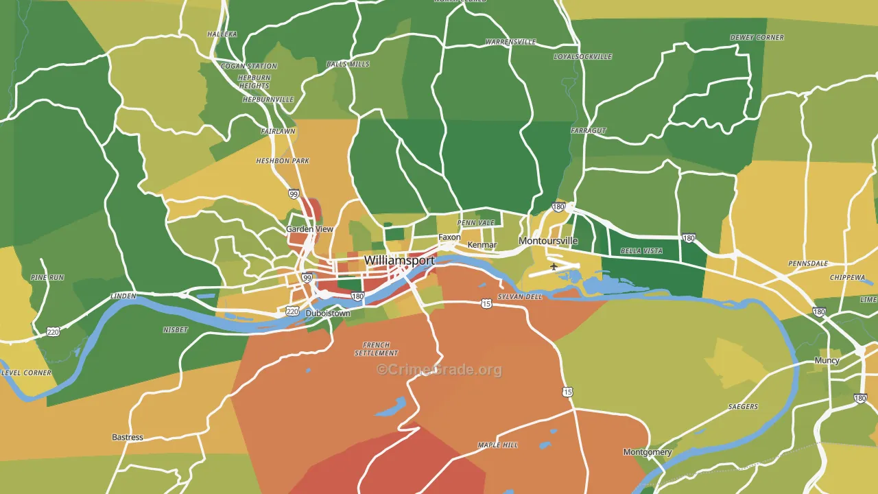 Lycoming County, PA Map of Robbery Rates