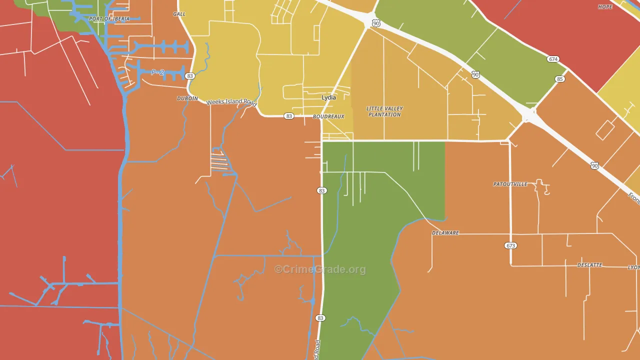 Lydia, LA Map of Robbery Rates