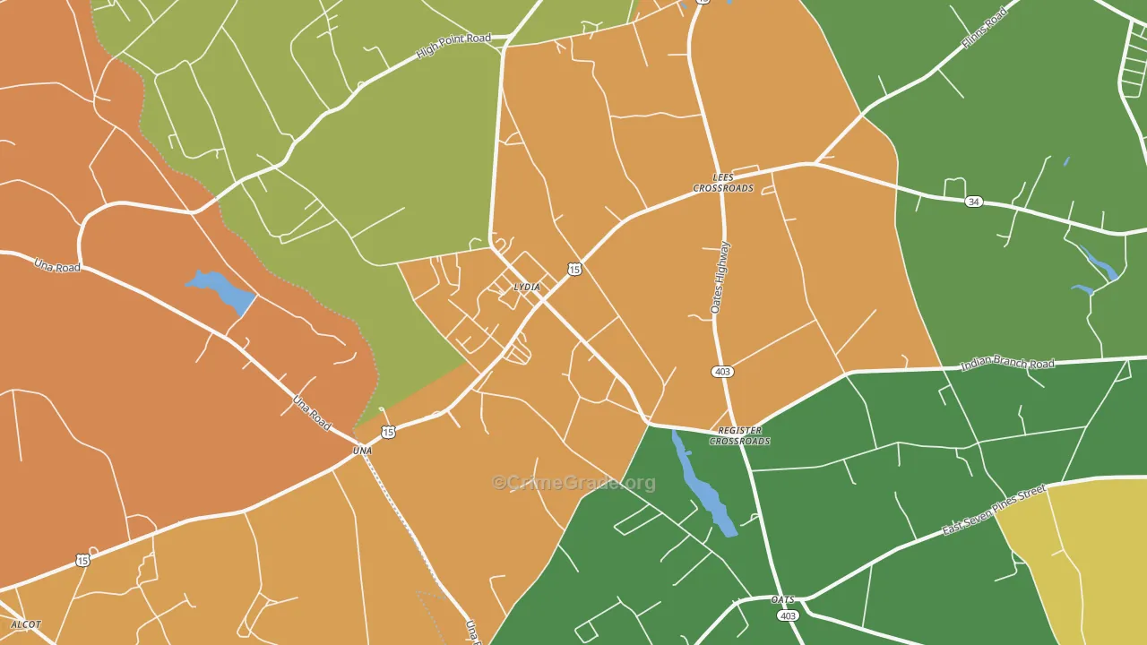 Lydia, SC Map of Robbery Rates