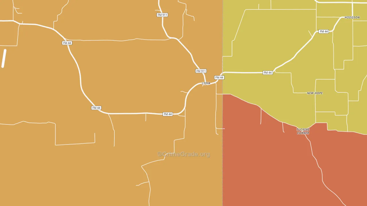 Lydia, TX Map of Robbery Rates