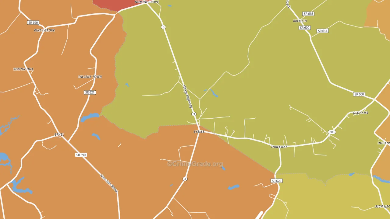 Lyells, VA Map of Robbery Rates