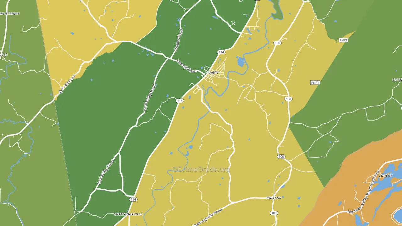 Lyerly, GA Map of Robbery Rates