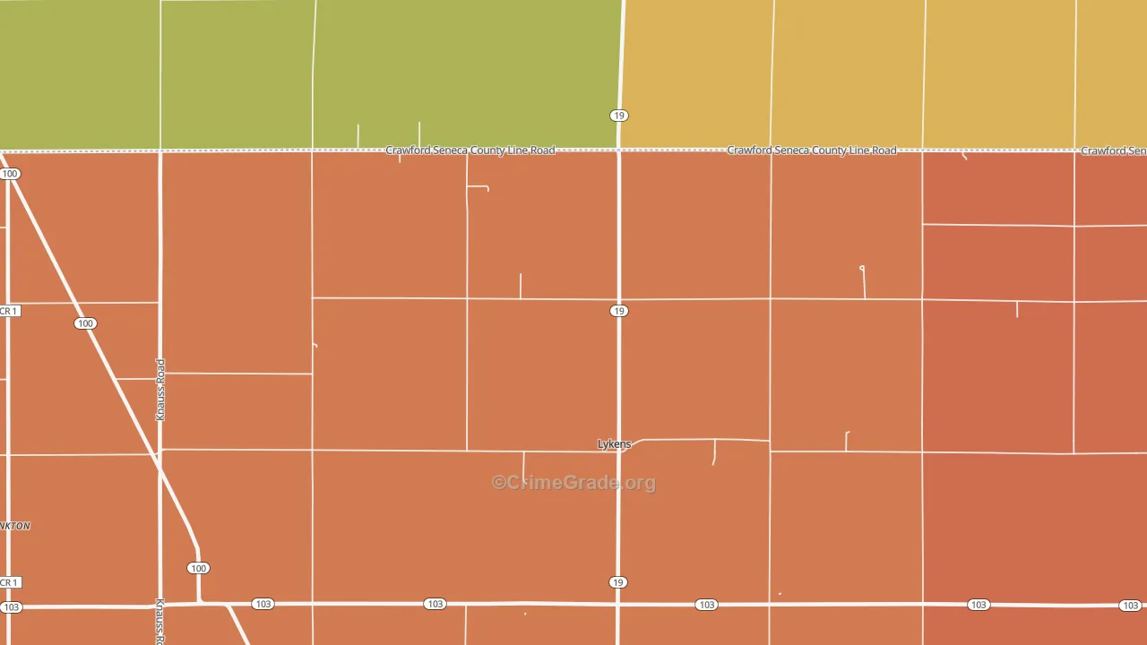 Lykens, OH Map of Robbery Rates
