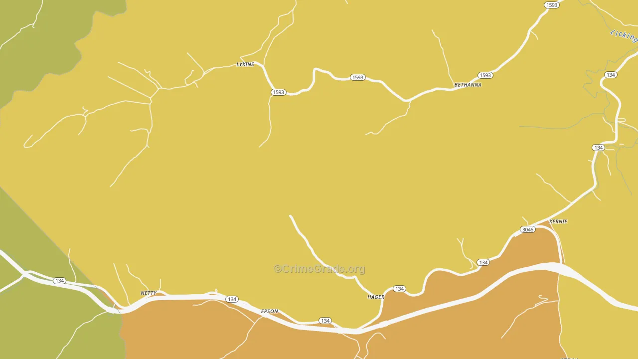 Lykins, KY Map of Robbery Rates