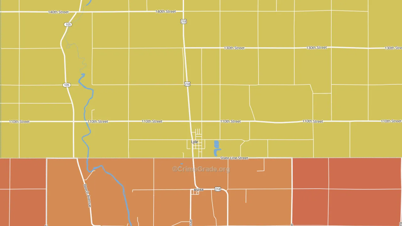 Lyle, MN Map of Robbery Rates