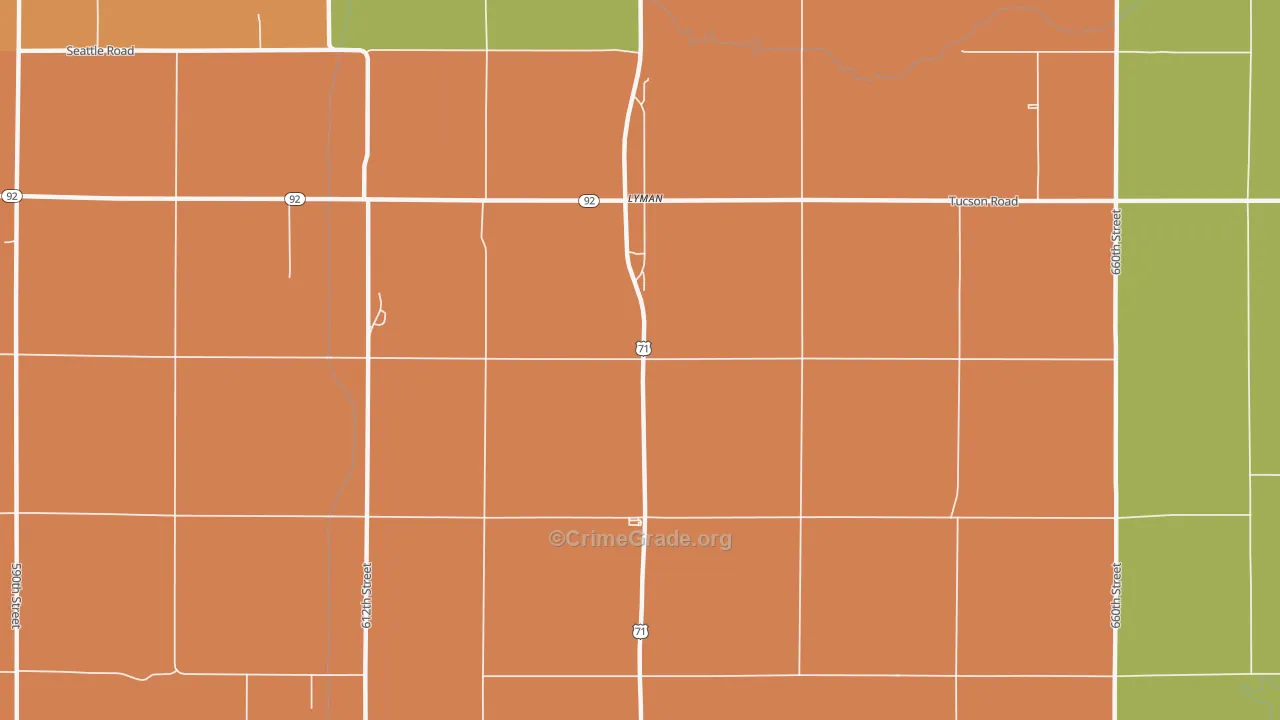 Lyman, IA Map of Robbery Rates