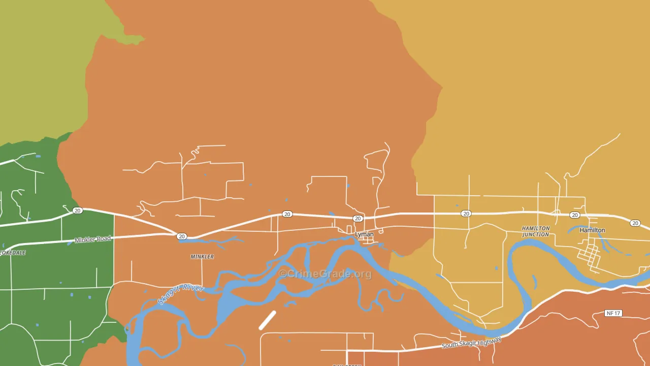 Lyman, WA Map of Robbery Rates