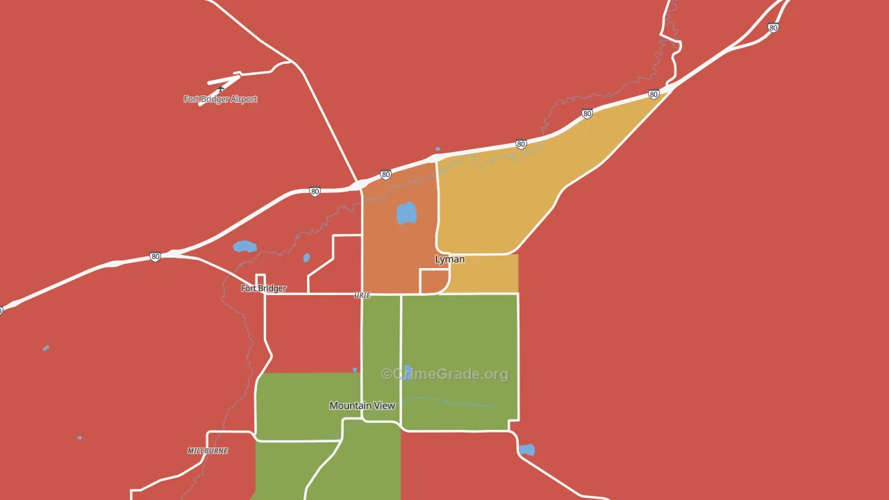 Lyman, WY Map of Robbery Rates