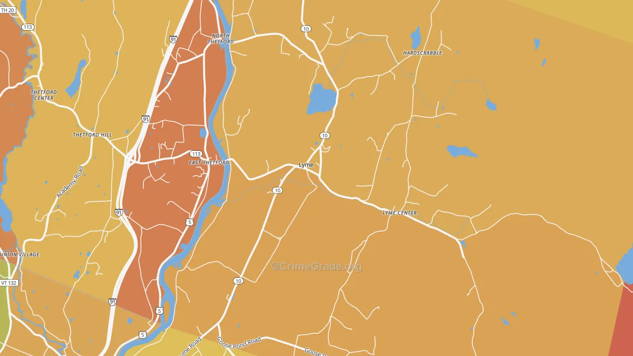 Lyme, NH Map of Robbery Rates