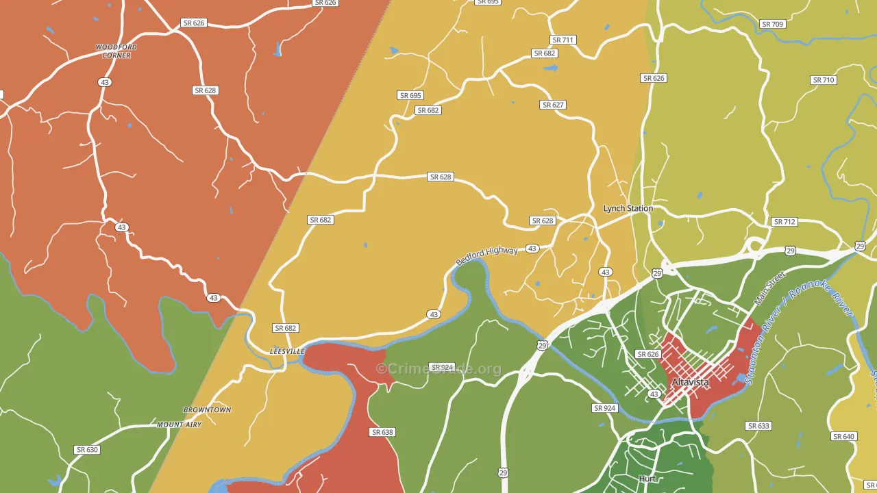 Lynch Station, VA Map of Robbery Rates