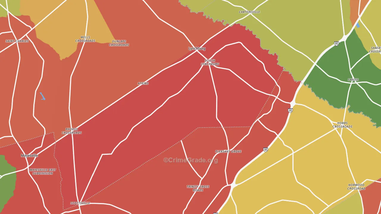Lynchburg, SC Map of Robbery Rates