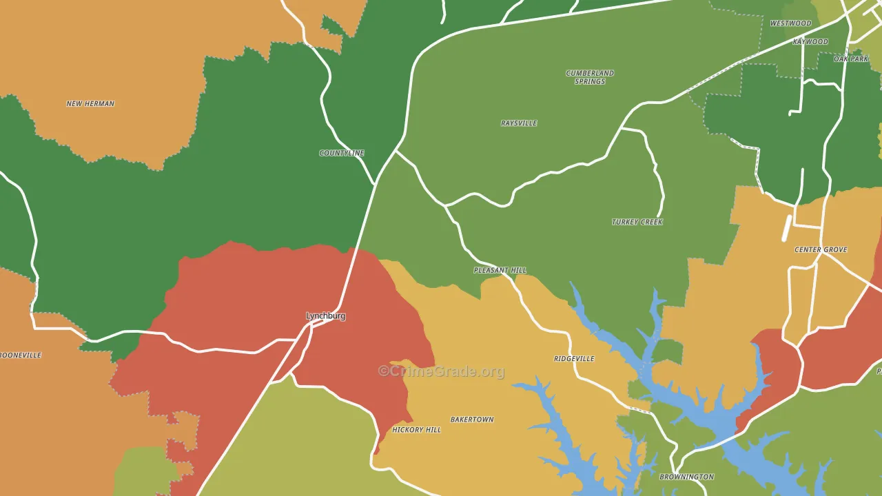 Lynchburg, TN Map of Robbery Rates