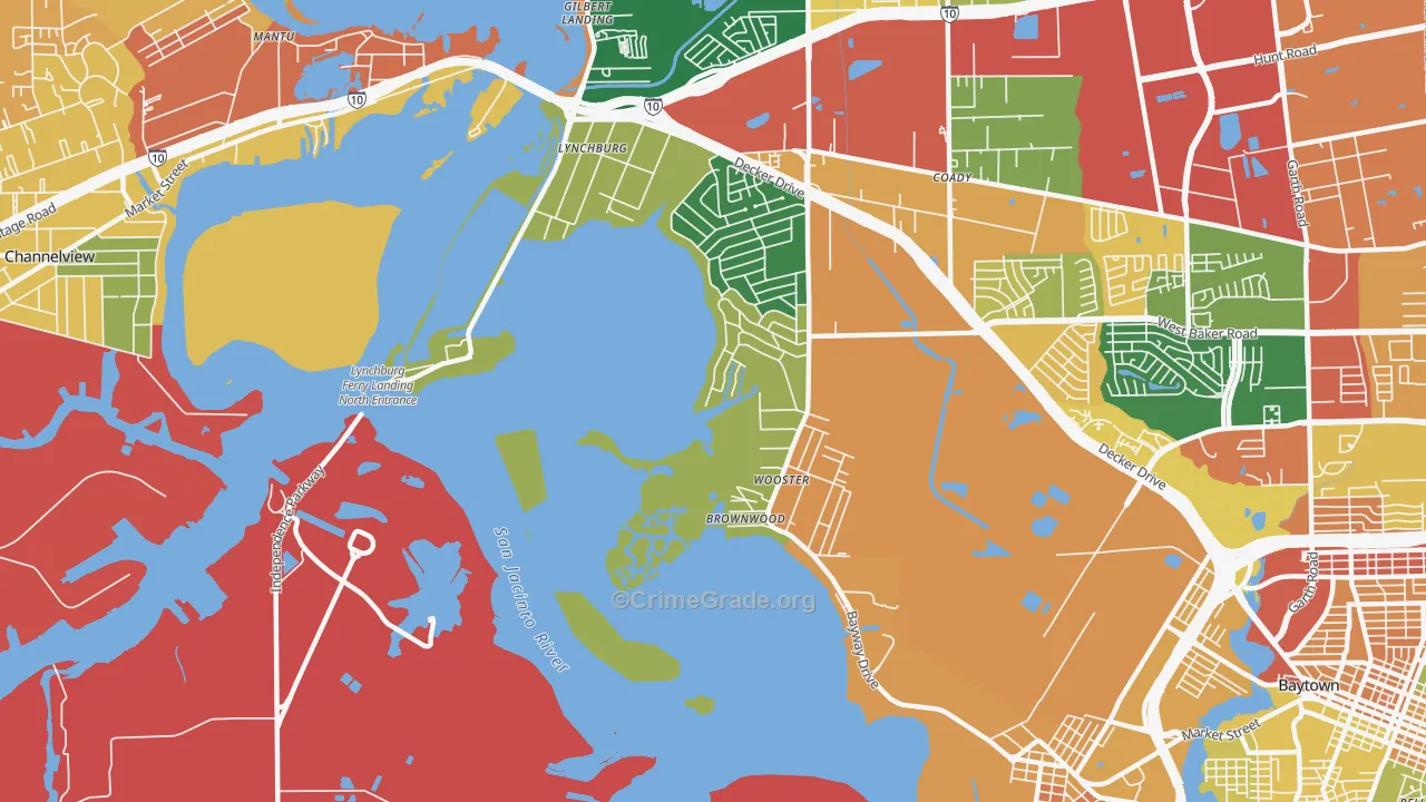 Lynchburg, TX Map of Robbery Rates