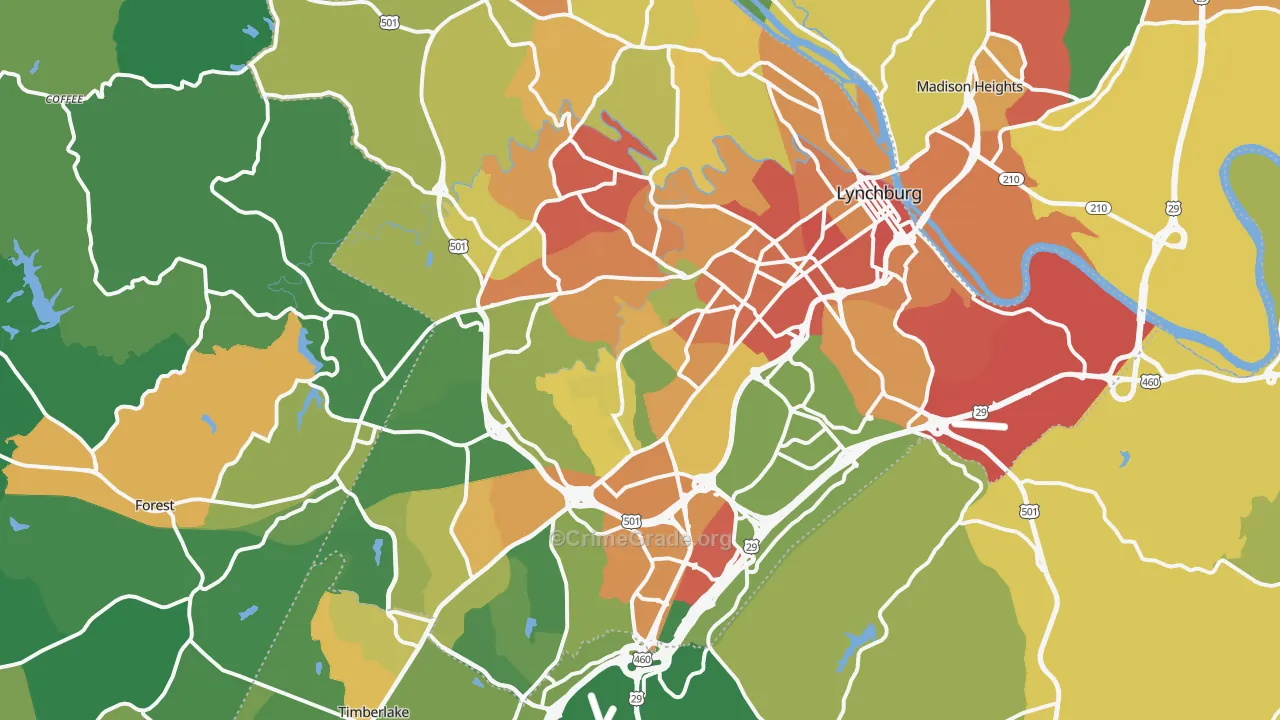 Lynchburg, VA Map of Robbery Rates