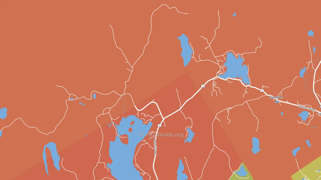 Lynchville, ME Map of Robbery Rates