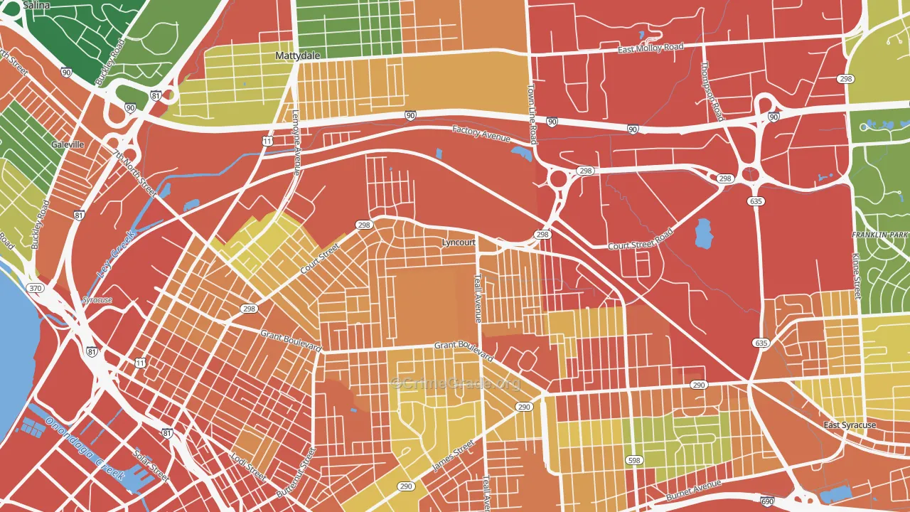 Lyncourt, NY Map of Robbery Rates