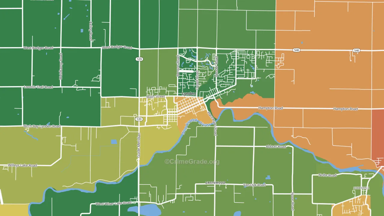 Lynden, WA Map of Robbery Rates
