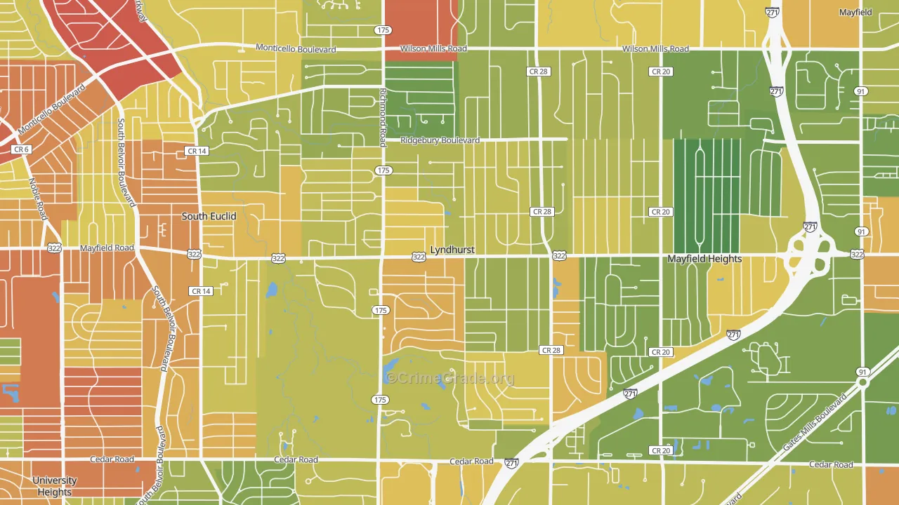 Lyndhurst, OH Map of Robbery Rates