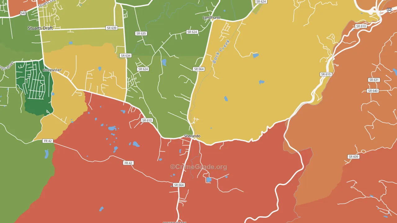 Lyndhurst, VA Map of Robbery Rates