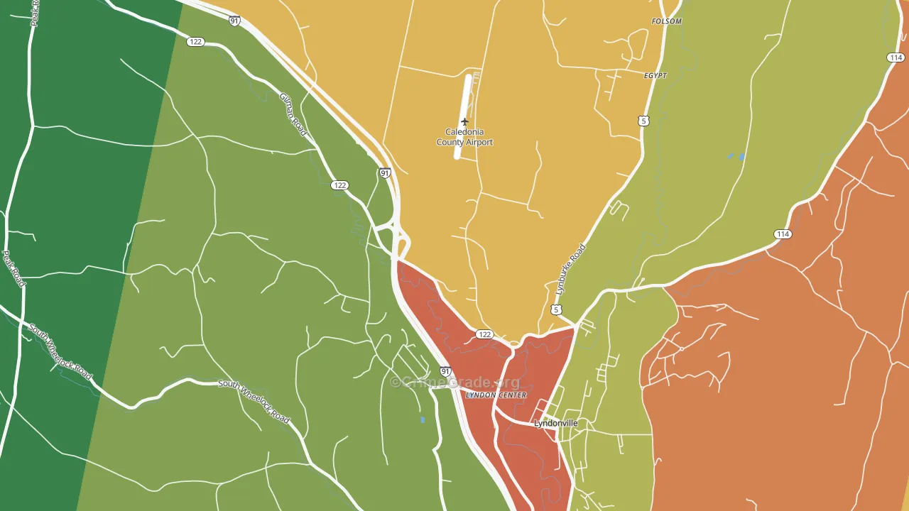 Lyndon Center, VT Map of Robbery Rates