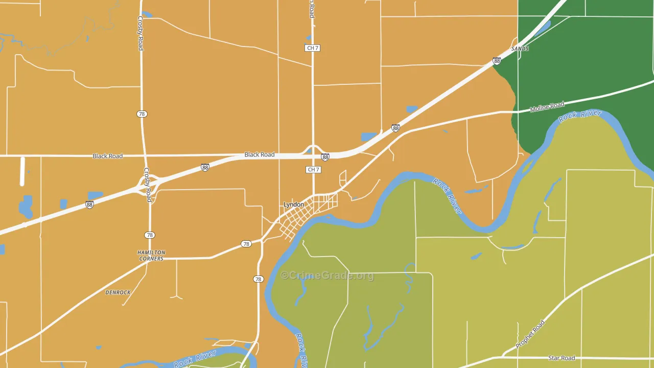 Lyndon, IL Map of Robbery Rates