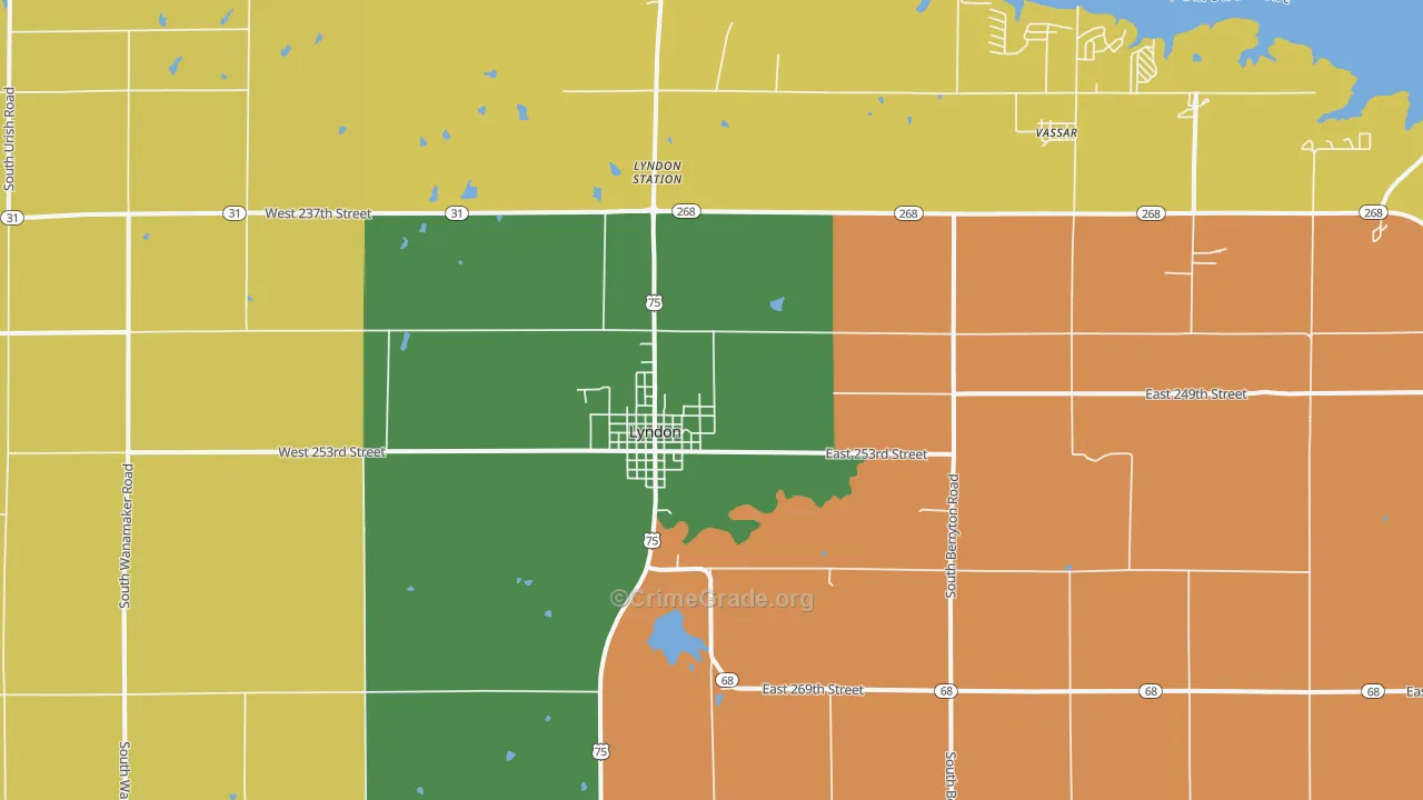 Lyndon, KS Map of Robbery Rates