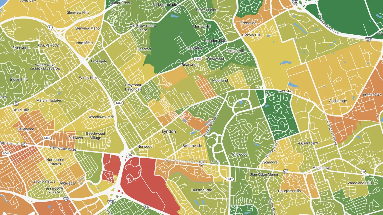 Lyndon, KY Map of Robbery Rates