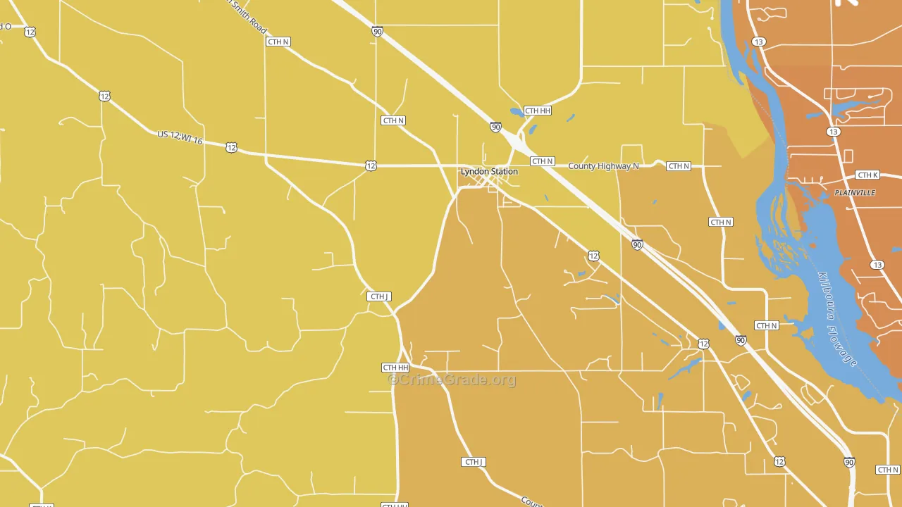 Lyndon Station, WI Map of Robbery Rates