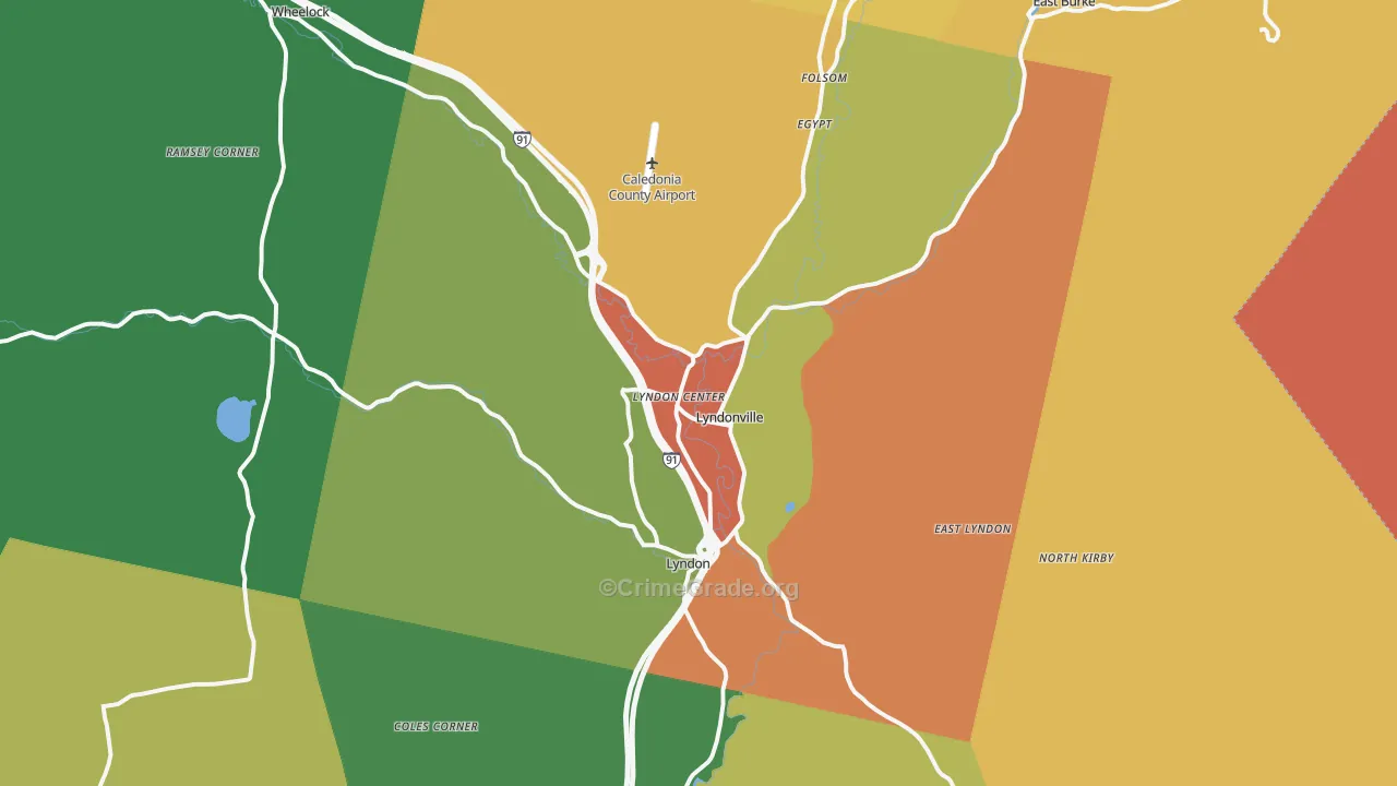 Lyndonville, VT Map of Robbery Rates
