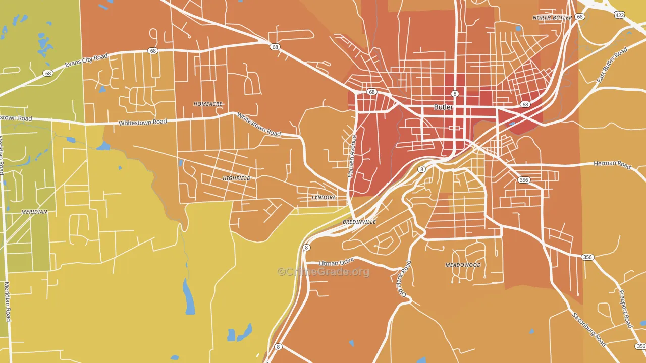 Lyndora, PA Map of Robbery Rates