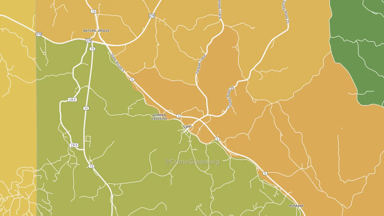 Lynn, AL Map of Robbery Rates
