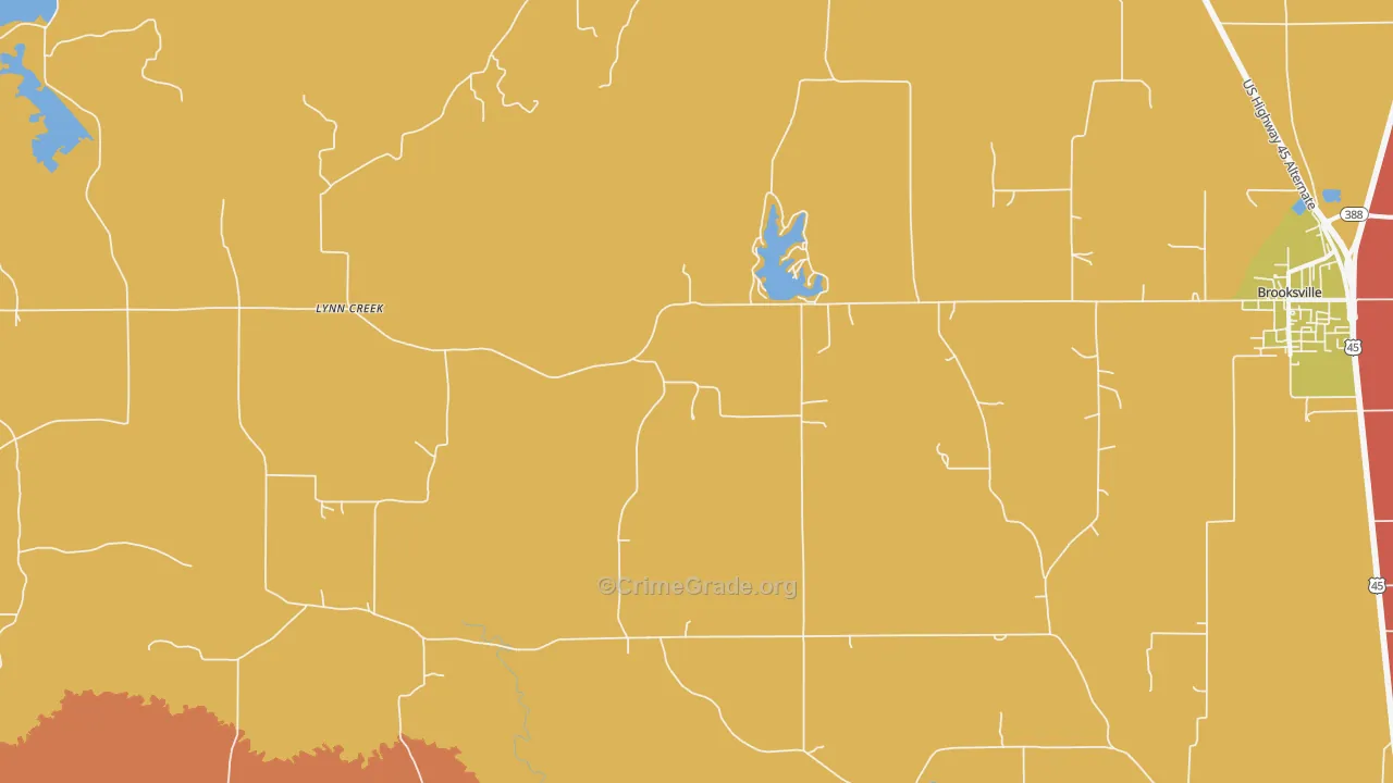 Lynn Creek, MS Map of Robbery Rates