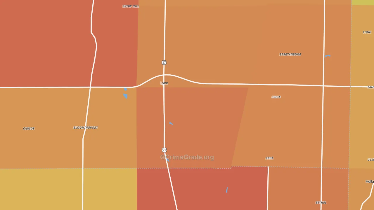Lynn, IN Map of Robbery Rates
